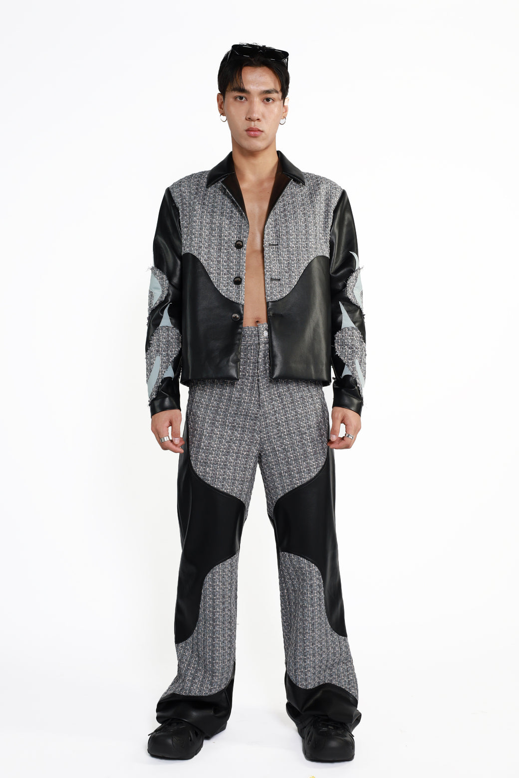 No.21 Tweed+Leather Pants